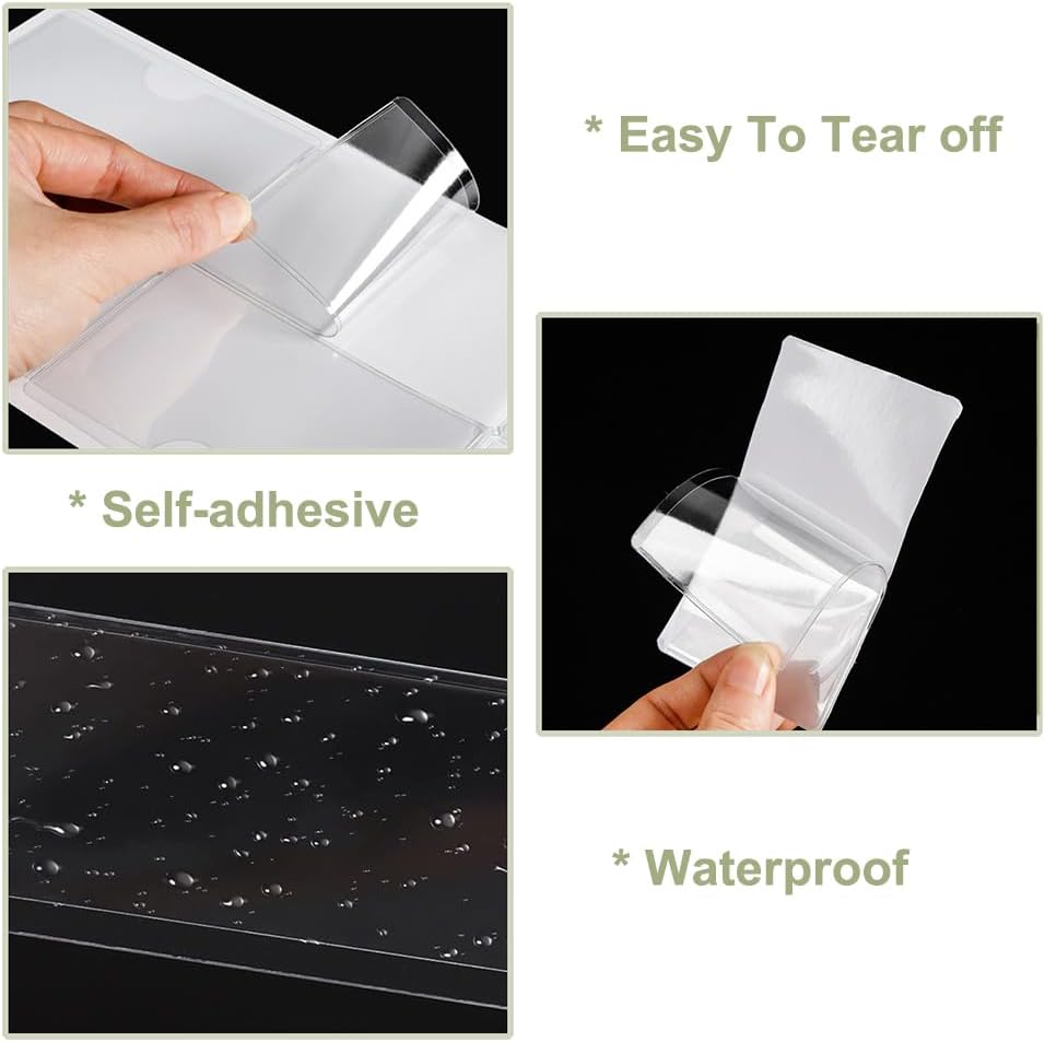 60 Pack Clear Self Adhesive Label Pockets, 4 x1 Inch Label Holders Index Card Pockets Card Holder Shelf Label Holder for Organizing