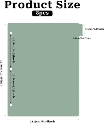 3 Ring Dark Green Binder Dividers with 8-Tabs, A4 Binder Dividers, Sturdy Plastic Divider, Suitable for Notebooks and Binders, Tabs for Binder, 3 Hole Punch (Dark Green, A4)