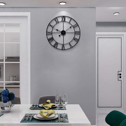 Large Wall Clocks for Living Room Decor, 16 Inch Round Black Metal Silent Non Ticking Battery Operated Jumbo Numerals Modern Vintage Decorative Clock Wall for Bedroom,Kitchen,Office,Farmhouse