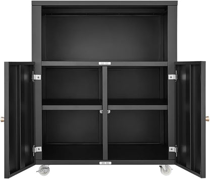 Metal Printer Stand with Storage, Large Black Printer Cabinet with Wheels and Adjustable Shelf for Home Office, Heavy Duty Printer Table