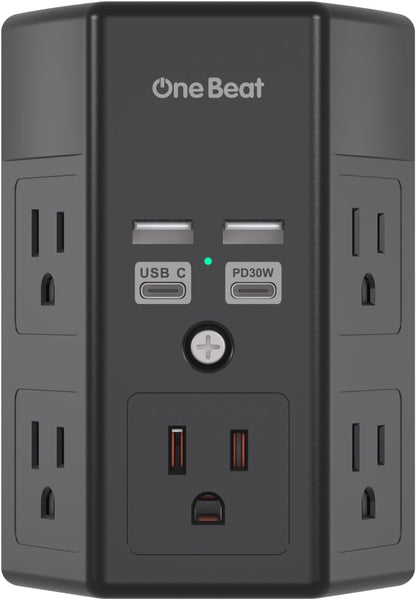 Surge Protector, 5 Outlets Extender with 4 USB Ports(USB C PD30W), 3-Side 1680J Power Strip Multi Plug Outlet Expander, USB Wall Charger, Outlet Splitter Adapter Wall Mount for Home Office(Black)