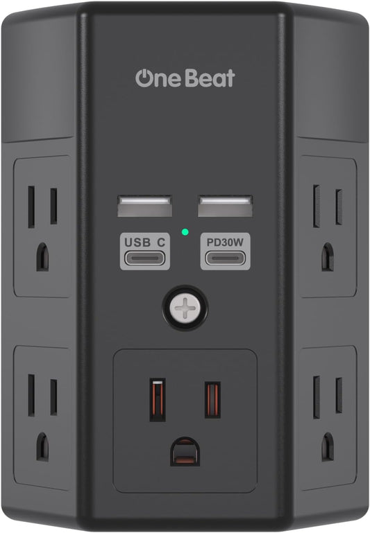 Surge Protector, 5 Outlets Extender with 4 USB Ports(USB C PD30W), 3-Side 1680J Power Strip Multi Plug Outlet Expander, USB Wall Charger, Outlet Splitter Adapter Wall Mount for Home Office(Black)