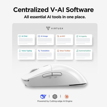 Virtusx AI Mouse, Jethro V1 – AI Voice & Audio Recorder, Note Taking Mouse for Computer & Laptop with Centralized AI Software, AI Writing Tools, Voice Typing, Transcribe, Translate & Summarize