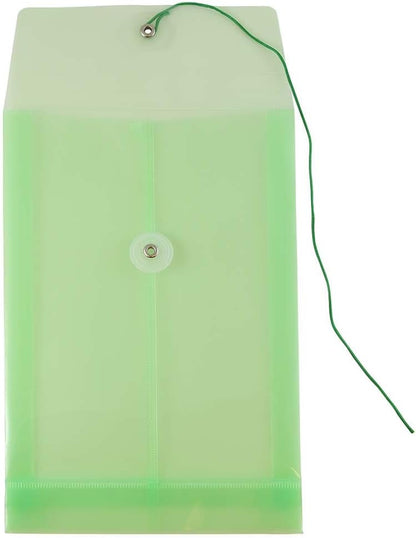 JAM PAPER Plastic Envelopes with Button & String Tie Closure - 6 1/4 x 9 1/4 - Green - 12/Pack