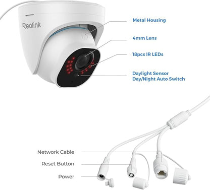 REOLINK 4K Wired Security Camera Outdoor System, IP PoE Dome Surveillance Camera with Human/Vehicle Detection, 100Ft 8MP IR Night Vision, Work with Smart Home, Timelapse, Up to 512GB SD Card, RLC-820A