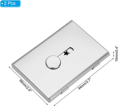 PATIKIL 2 Pcs Business Card Holder, Thumb Drive Business Card Holder Portable Business Card Holders Alloy Slide Out Card Case for Business Meeting, Silver