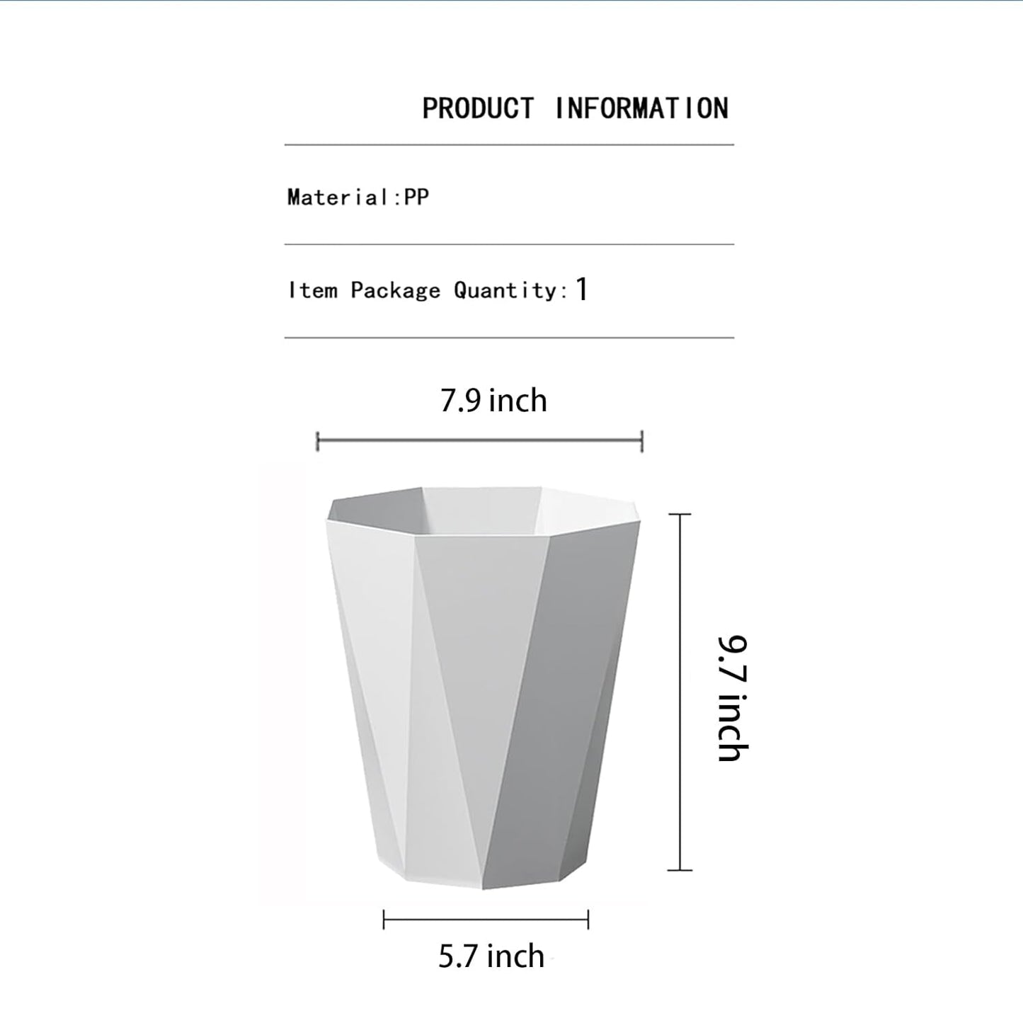 Trash Can Plastic Waste Basket 2.6 Gallon Garbage Can for Bathroom Office Bedroom Kitchen, 2 Pack White