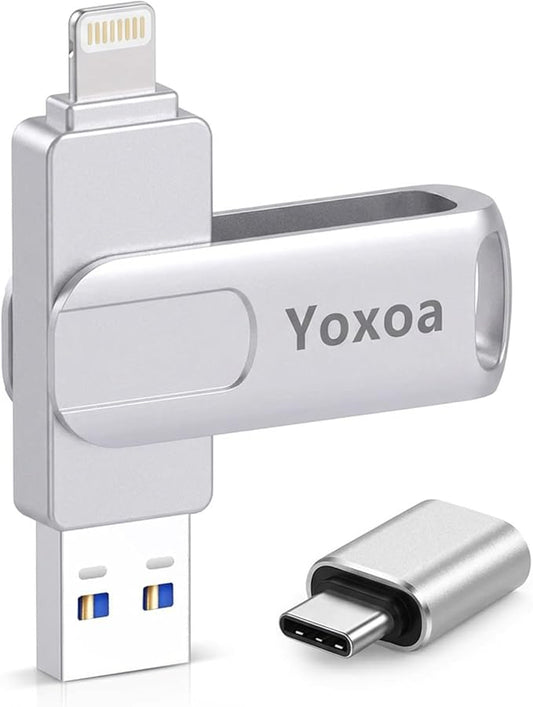 MFi Certified 256GB Flash Drive for iPhone & iPad, High-Speed Photo Stick for External Memory Storage, Backup & Transfer Files, USB Stick for iPhone/iPad/iOS/Android/PC (Available Space: ~244GB)Silver