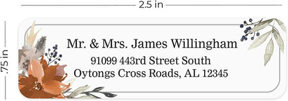 Indie Floral Rolled Address Labels/Roll of 250 Personalized Return Address Labels/Designer Return Address Stickers in Elegant Plastic Dispenser