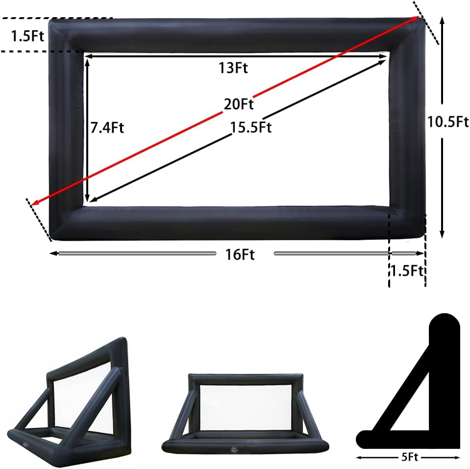 20ft Inflatable Movie Screen,Front and Rear Projection Screen,No Seam,Great for Movie Nights, Pool Parties, Backyards Party