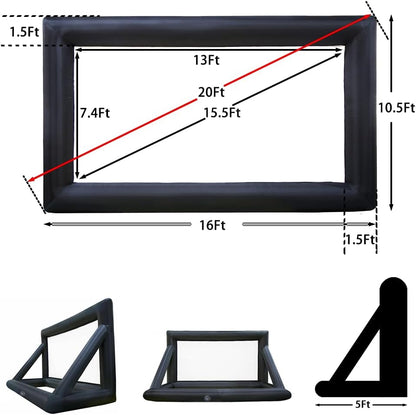 20ft Inflatable Movie Screen,Front and Rear Projection Screen,No Seam,Great for Movie Nights, Pool Parties, Backyards Party