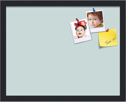 PinPix 19x15 Inch Cork Bulletin Board. This Decorative Framed Pin Board Comes with Soft Blue Design and a Satin Black Frame. Ideal for Home Office Decor or Message Board (PinPix-1814)