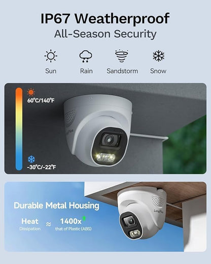LongPlus 12MP UHD Poe Wired Security Camera Outdoor for Security Cameras System, Cameras for Outdoor Home Security Spot Lights Color Night Vision, Strobe Light Alarm & Sound CP12D1