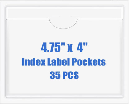 Origin-Joy 35 PCS Self Adhesive Index Card Pockets with Top Open, Clear Plastic Label Holder for Cards of Note, Library and Business, Adhesive Label Pockets & Card Holder (4.75 x 4 inch)