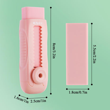 M&G 4+1 Pack Rubber Pink Erasers Sliding Retractable Eraser, Soft Cute Erasers Push Pull Large Pencil Erasers with Plastic Sleeve 4 Refill Eraser for School Students Kids Office Home Supplies