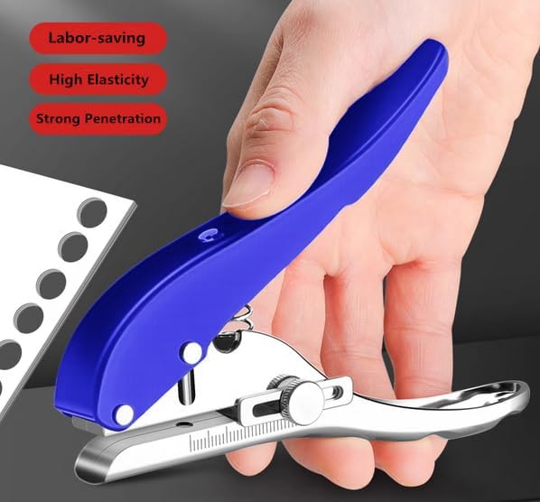 Single Hole Punch Heavy Duty Hole Puncher Single Handheld Paper Punch Small Hole Puncher One Hole Punch for Crafts Paper Cards Tags Scrapbook Plastic Cardboard-5/16 inch-8mm, Blue