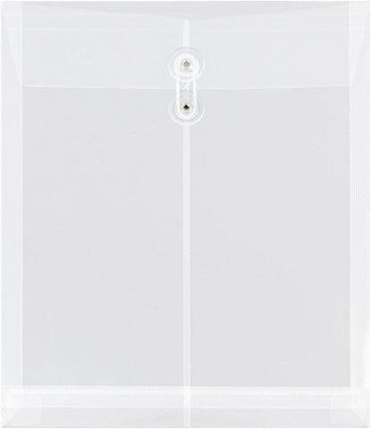 JAM PAPER Plastic Envelopes with Button & String Tie Closure - Letter Open End - 9 3/4 x 11 3/4 - Assorted Colors - 12/Pack