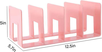 2PCS Acrylic File Organizer for Desk, Desktop Document/Mail Organizer, 4 Compartments Plastics Invisible Bookshelf Floating (12.5" x 5.7" x 5", Pink)