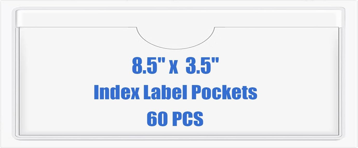 Origin-Joy 60 PCS Self Adhesive Index Card Pockets with Top Open, Clear Plastic Label Holder for Cards of Note, Library and Business, Adhesive Label Pockets & Card Holder (8.5 x 3.5 inch)