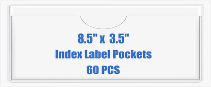 Origin-Joy 60 PCS Self Adhesive Index Card Pockets with Top Open, Clear Plastic Label Holder for Cards of Note, Library and Business, Adhesive Label Pockets & Card Holder (8.5 x 3.5 inch)