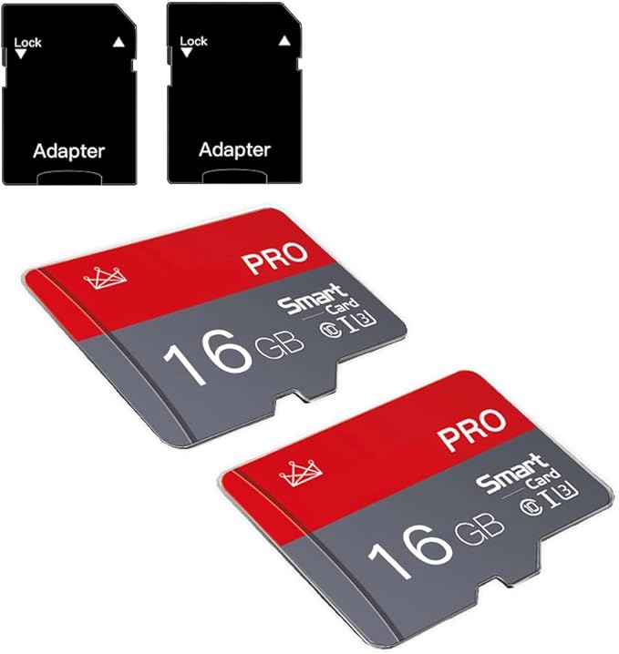 Micro Memory Card 16GB 2-Pack Memory Cards 16GB with Adapter Class 10 High Speed Mini TF SD Card for Smartphones/Camera/Tablet 2-PCS