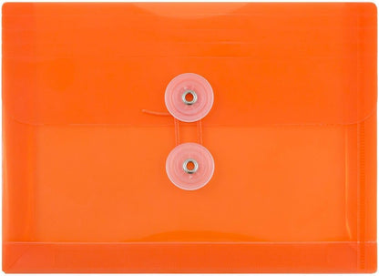 JAM PAPER Plastic Envelopes with Button & String Tie Closure - Index Size - 5 1/2 x 7 1/2 - Orange - 3/Pack