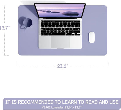 YSAGi Non-Slip Leather Desk Pad, Waterproof Laptop Computer Desk Keyboard Mat, Table Protector Blotter Mat, Large Mouse Pad for Office/Work/Home/Decor(Lavender, 23.6" x 13.7")