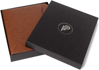 Padfolio Binder - Professional Faux Leather Travel Organizer Pouch for Tablet, Documents, Presentation Folders, Zipper Closure, Removable 3-Ring Notepad - Brown