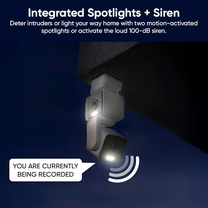 WYZE Duo Cam Pan Indoor/Outdoor IP65 2K 360° Pan/Tilt Smart Home Security Camera with Color Night Vision, Compatible with Alexa & Google Assistant, White