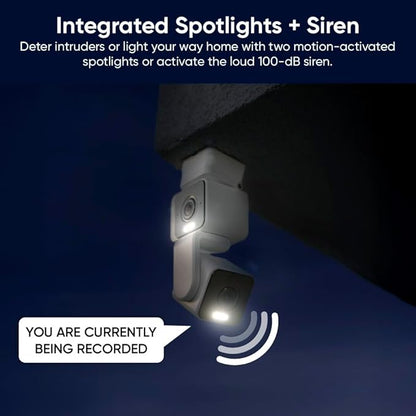 WYZE Duo Cam Pan Indoor/Outdoor IP65 2K 360° Pan/Tilt Smart Home Security Camera with Color Night Vision, Compatible with Alexa & Google Assistant, White