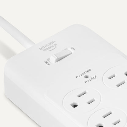 Amazon Basics Surge Protector Power Strip, 12-Outlet, 4000 Joules, 8ft Extension Cord, Rectangle, for Home, Office, Gaming Room, White
