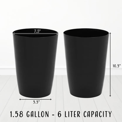 HOLDN’ STORAGE Small Trash Can - Set of 2 Open Top Waste Bin of 1.58 Gallon, Compact Waste Can Perfect for Bathroom, Kitchen, Office, Dorm - Durable Garbage Can - Glossy Black