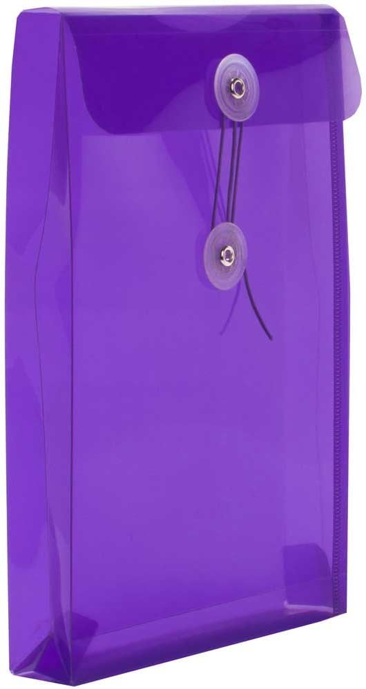JAM PAPER Plastic Envelopes with Button & String Tie Closure - 6 1/4 x 9 1/4 - Assorted Colors - 6/Pack