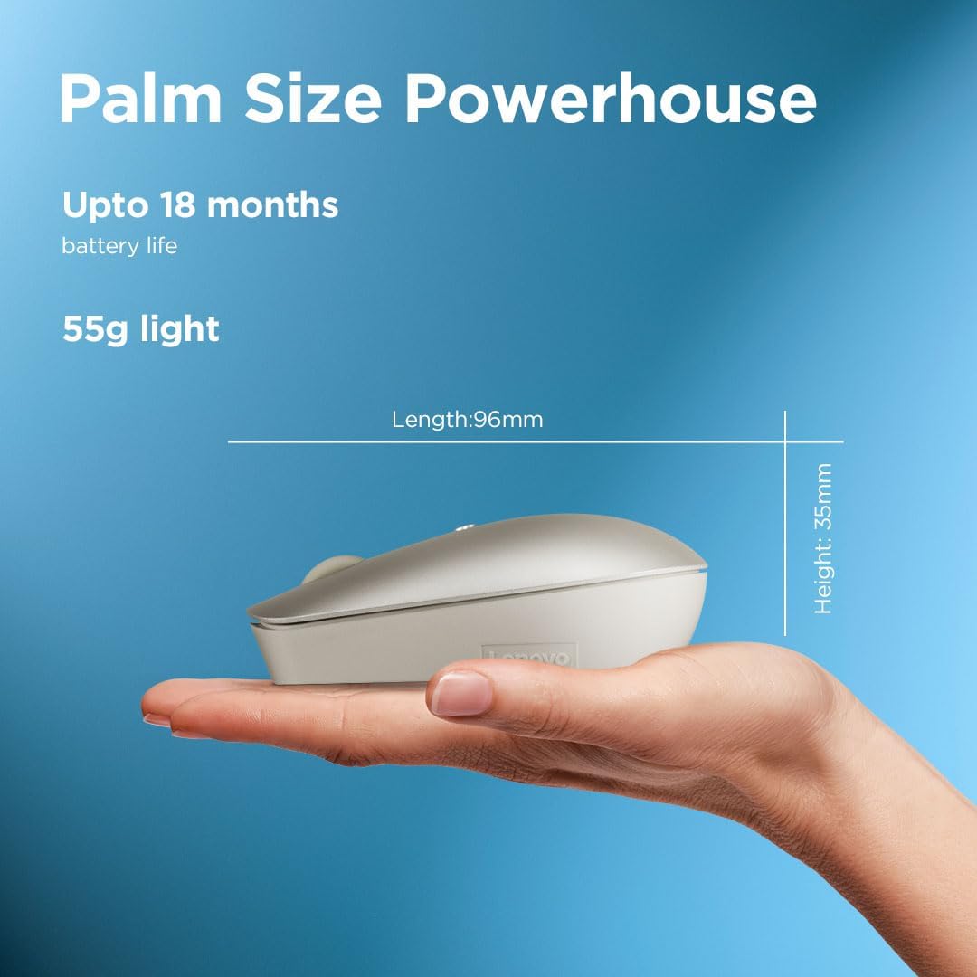 Lenovo 540 Wireless Computer Mouse for PC, Laptop, Computer with Windows or Chrome OS - 2.4 GHz USB-C Wireless Pairing Receiver - Compact Size - 18-Months Battery Life - Ambidextrous -Sand