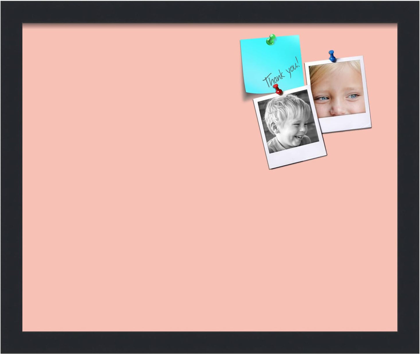 PinPix 17x14 Inch Cork Bulletin Board. This Decorative Framed Pin Board Comes with Pink Pastel Design and a Satin Black Frame. Ideal for Home Office Decor or Message Board (PinPix-1813)