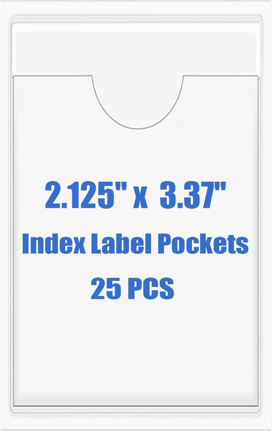 Origin-Joy 25 PCS Self-Adhesive Index Label Pockets, Clear Plastic Peel & Stick Card Holders with Top Open for Loading (2.125 x 3.37 inch - Bank Cards Exclusive)