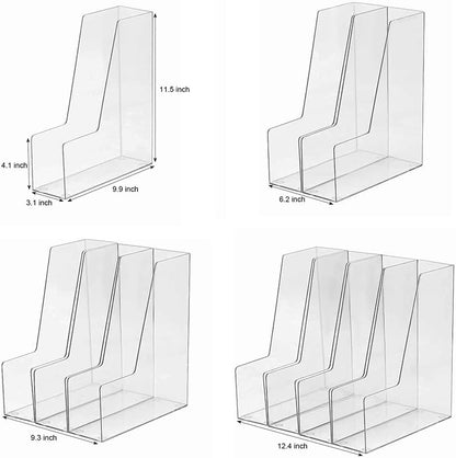 Vertical File Holder, 2 Pack Plastic Document Organizer and Clear Magazine Holder, Multi-purpose for Home Office (Clear)