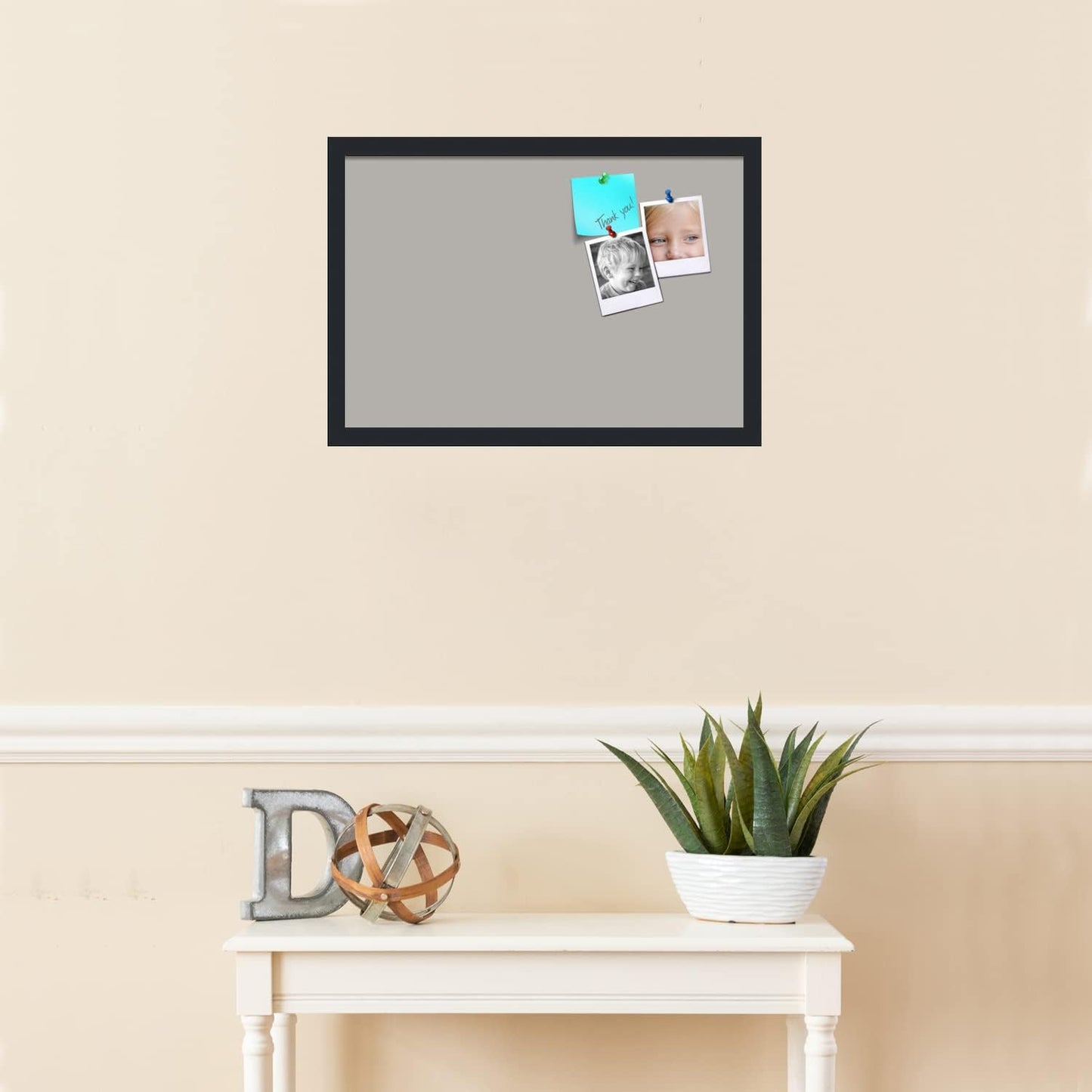 PinPix 22x15 Inch Cork Bulletin Board. This Decorative Framed Pin Board Comes with Dark Stone Design and a Satin Black Frame. Ideal for Home Office Decor or Message Board (PinPix-1808)
