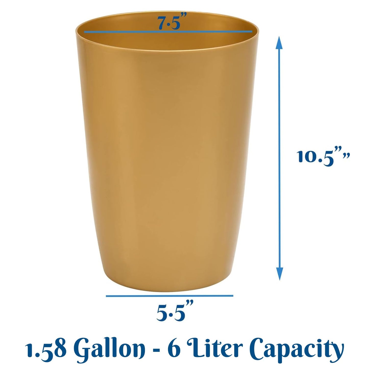 HOLDN’ STORAGE Small Trash Can - 1.58 Gallon Open Top Waste Bin, Compact Waste Can Perfect for Bathroom, Kitchen, Office, Dorm - Durable Garbage Can - Soft Brass