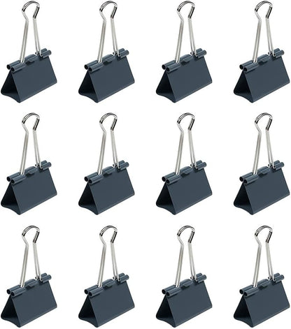 JAM PAPER Colorful Binder Clips - Large - 1 1/2 Inch (41 mm) - Grey Binderclips - 12/Pack