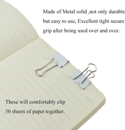 HAHIYO Binder Clips Paper Clamps Spring Steel Sturdy 0.98 inches Width 0.31 Inch Capacity No Sharp Edges Heavy Duty Tight Grip Reusable White Metal Bright Finish for Home Office School 25 Pack