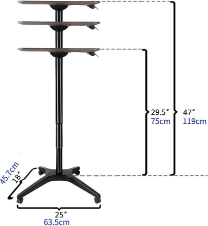 Mobile Standing Desk,Pneumatic Height Adjustable Laptop Desk, Mobile Laptop Desk with Wheels, Height Adjustable from 29.5'' to 47'',Black