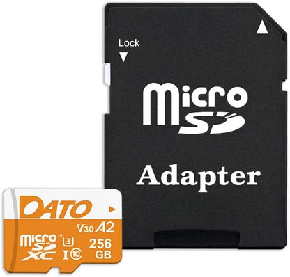 DATO 256GB Advance Plus microSDXC Memory Card w/Adapter, UHS-I, C10, U3, V30, A2, 4K UHD, Up to 160/150 MB/s, for Mobile Phones, Tablets, Gaming Consoles, Cameras, Drones, and Professional Equipment