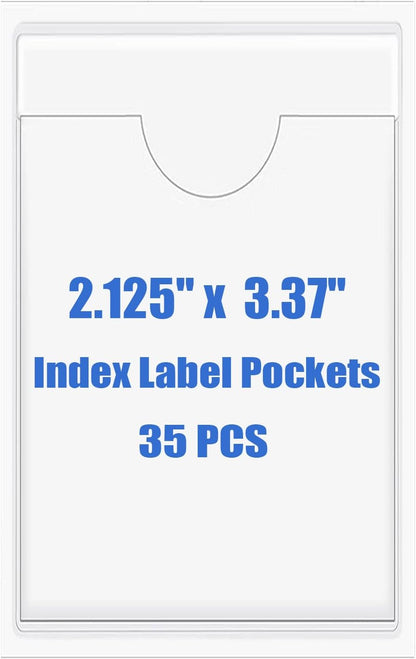 Origin-Joy 35 PCS Self Adhesive Index Card Pockets with Top Open, Clear Plastic Label Holder for Notes, Library and Business, Adhesive Label Pockets & Card Holder (2.125 x 3.37 inch)