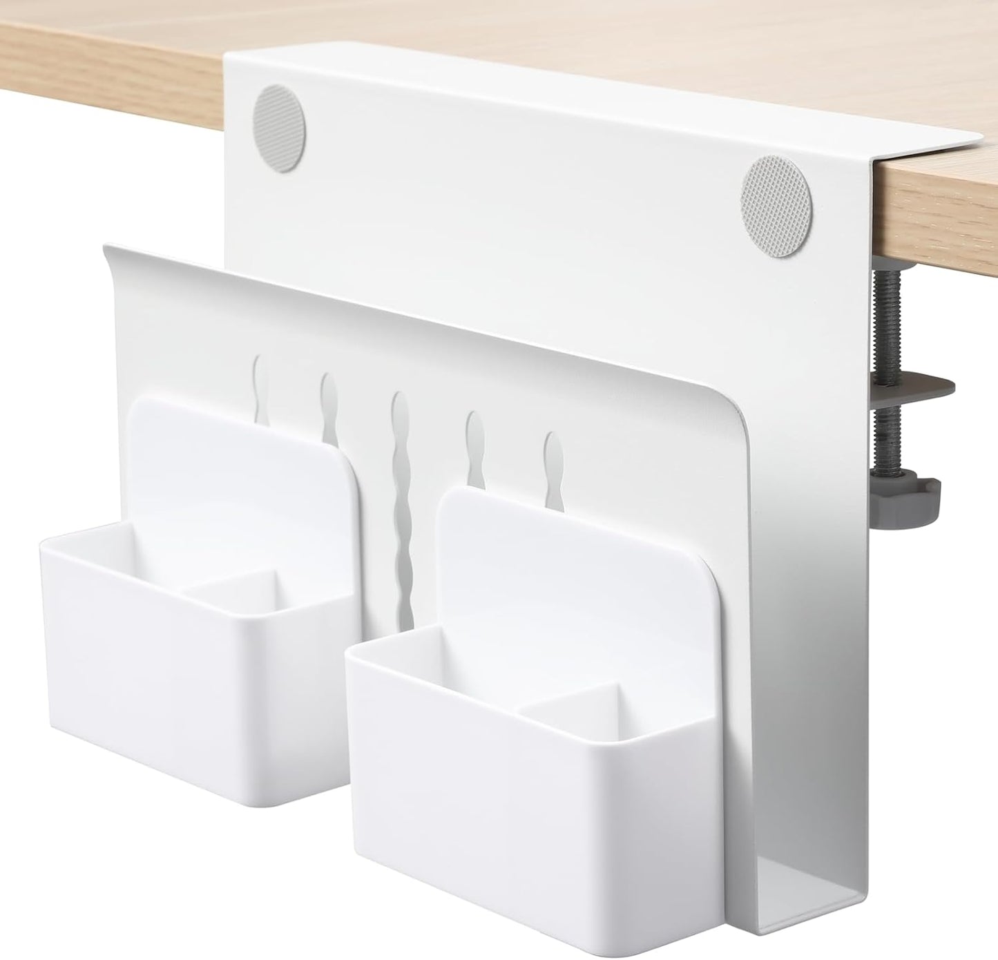 MAXECHO Desk Side Storage, Under Desk Laptop Mount, Table Side Hanging File Organizer, No Drill Clamp On Cable Management Tray, Laptop Holder with Magnetic Pen Holder for Office and Home, Load 22 Lbs