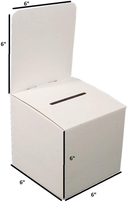 Ballot Box for Suggestions Donations Raffles White Glossy Display insert Cardboard Boxes in Medium Size 6x6x6 inches with Slot for Tickets and More
