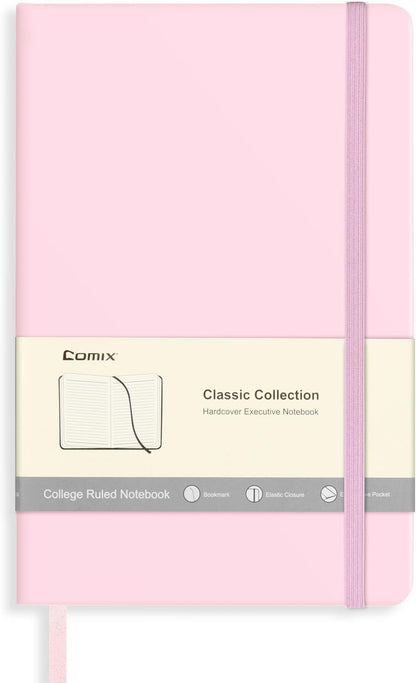 Comix Lined Journal Notebook for Women Men, Journaling Notebooks for Office School Home, Pink, 240 Pages, 5.5" x 8.3", College Ruled, A5, Hardcover