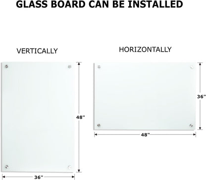 Glass Whiteboard Magnetic Dry Erase White Board 4'x 3' Framless White Surface