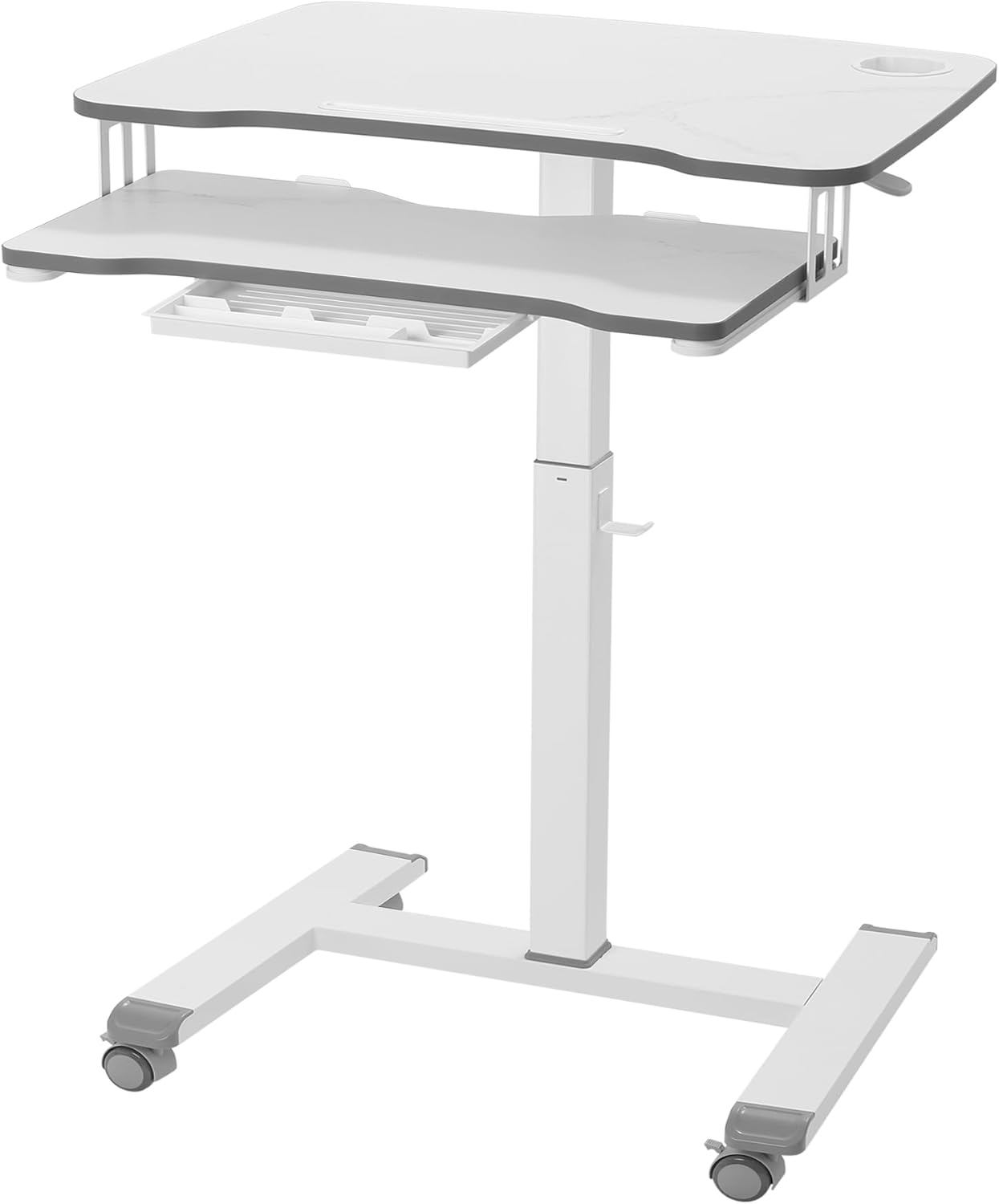 ETHU Mobile Standing Desk with Keyboard Tray,Computer Workstation, Height Adjustable Laptop cart on Wheels Rolling Desk for Home Office(White)