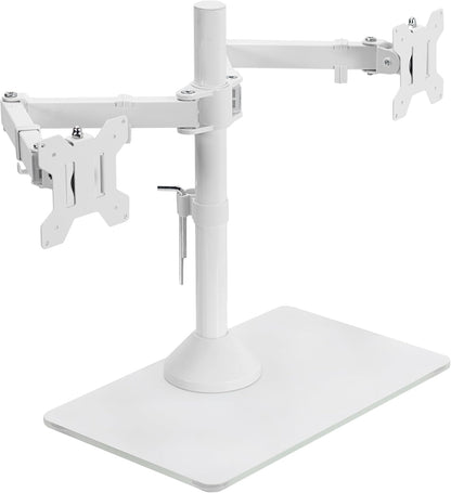 VIVO Freestanding Dual Monitor Stand with Sleek Glass Base and Adjustable Arms, Mounts 2 Screens up to 32 inch and 22 lbs Each, White, STAND-V002FGW
